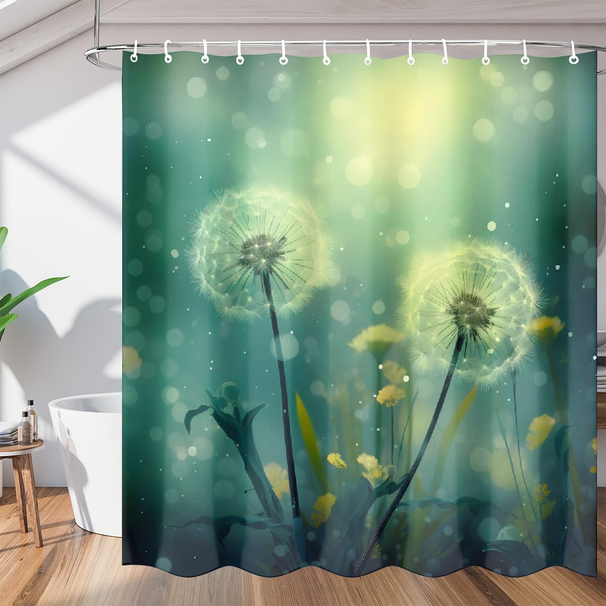 Rideau de douche imperméable avec œillets 168 x 183 cm motif fleurs pissenlit