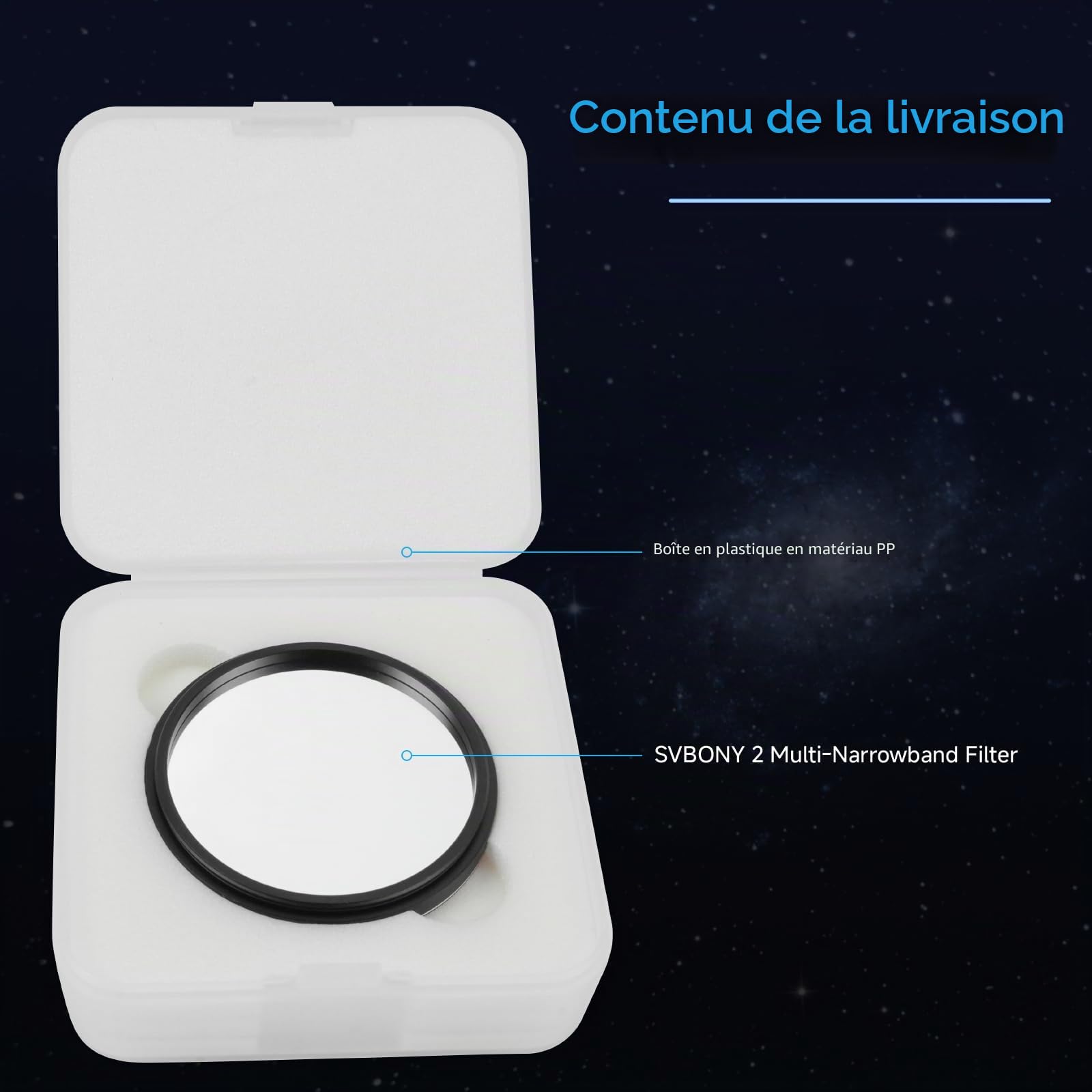 Svbony SV240 Filtre de Photographie Multi-Bande Passe, Télescope 2'', Antipollution Lumineuse Proche Infrarouge NIR, pour L'astrophotographie Urbaine dans l'espace Profond