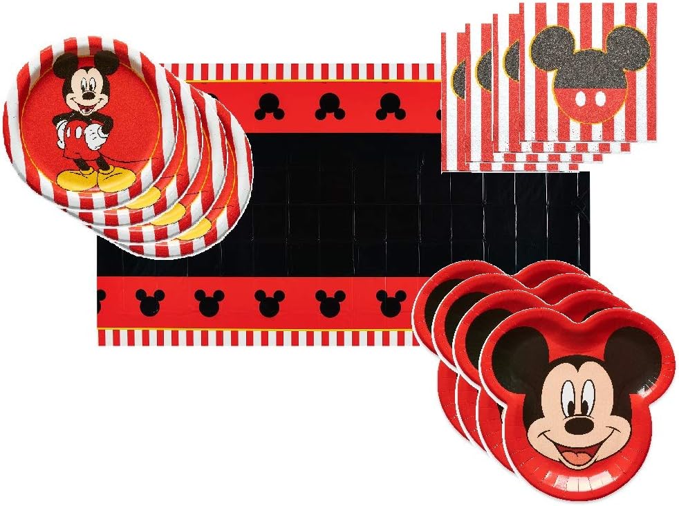 Mickey Mouse Party Supplies Tableware Bundle Pack for 16 Clubhouse Guests - Includes 16 Dinner Plates, 16 Dessert Plates, 16 Dinner Napkins, and 1 Tablecover