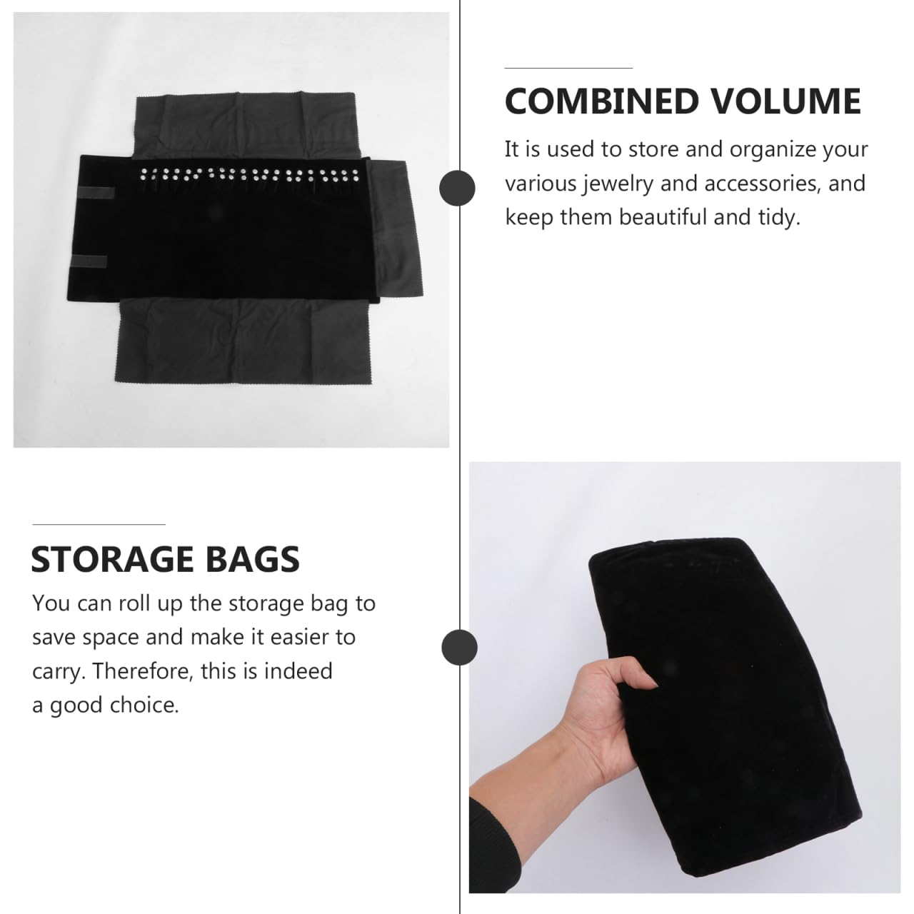 Cabilock Bolsa de Rollo de Joyería Organizador de Joyas para Collares y Pulseras para y Protección de Premium Negro
