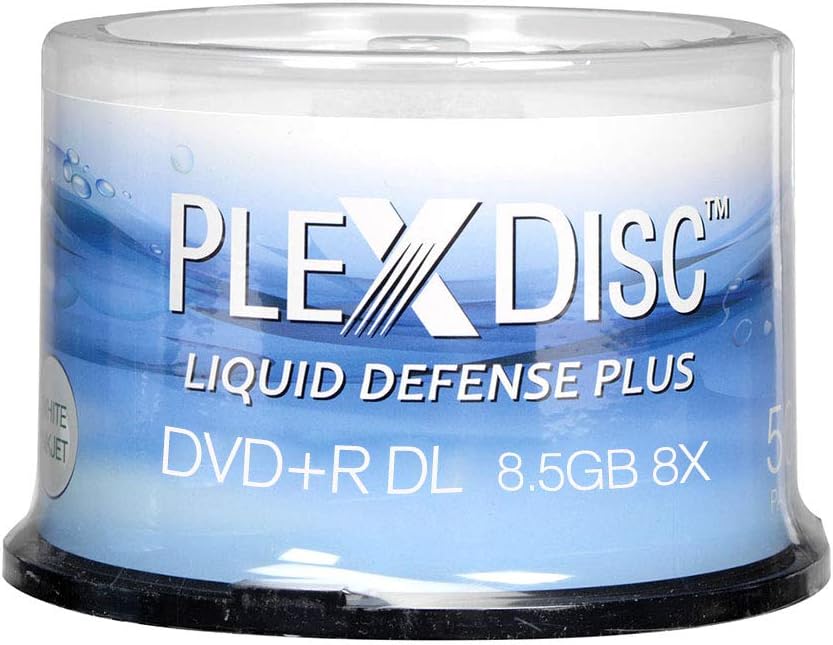 PlexDisc Water Resistant Glossy White Inkjet Printable DVDR DL 8X 8.7GB, 50 Disc Spindle Model: 608-C04