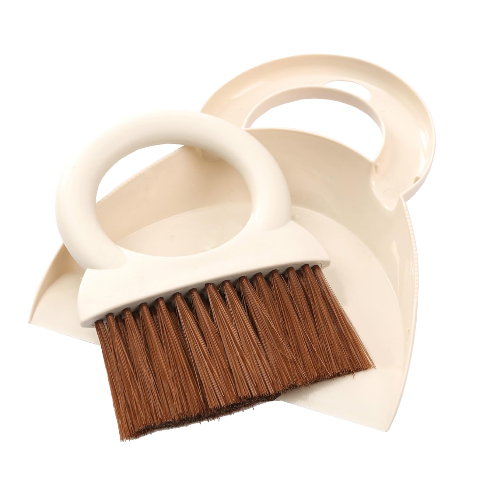 Round Handle Brush and Dustpan Set Small Broom & Dustpan Portable Handheld Sweeper for Desktop Sofa Floor Pet Nest (Off White)