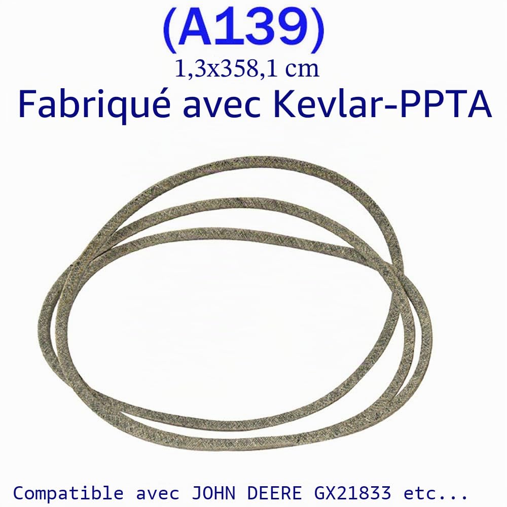 Courroie de tondeuse compatible avec John Deere GX21833 OEM, Toro 119-8820 1198820 et Timecutter SS 5000 5060 50 (1/2" x 141") (A139) en Kevlar