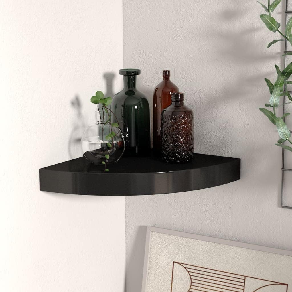 Corner Floating Shelf, Suitable for Living Room, Bedroom, Bathroom, Kitchen, Office, Easy to Assemble, Black, 25 x 25 x 3.8 cm, MDF