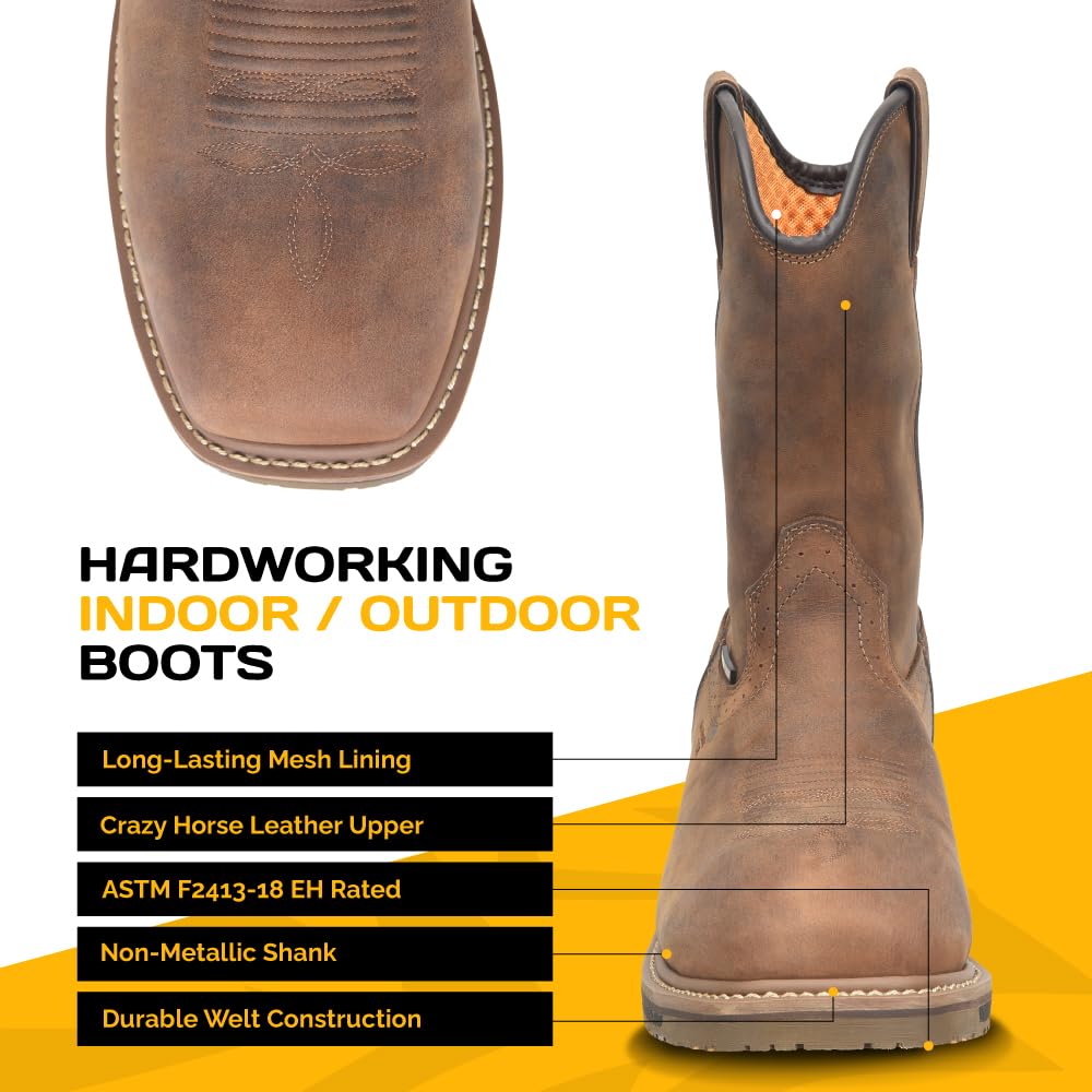 Carolina 10" Composite Toe Work Boots - EH Rated - Waterproof Breathable Construction Boots for Men - Slip-Resistant Outsole - Durable Welt Construction - Brown - 13