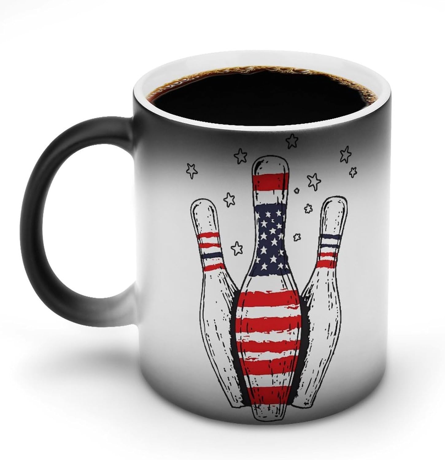 U.S.A Flag Bowling Pin Color Changing Mug Heated Ceramic Cup Heat Sensitive Coffee Mug Fun Gift