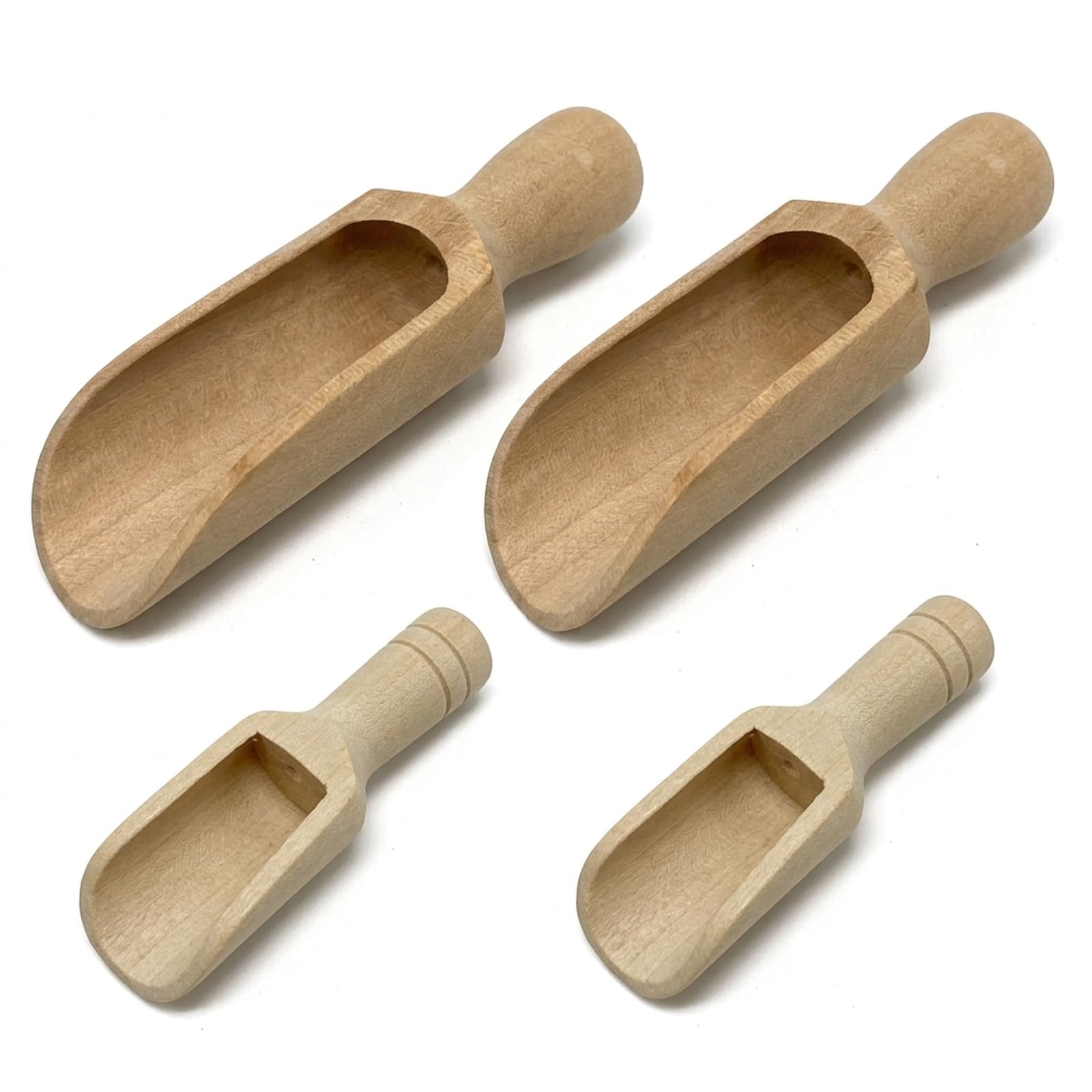 4 PCS Wooden Scoops, Large and Small Wooden Scoops for Food, Salt Spoon, Multipurpose for Bath Salts and Spice Jars, Ideal for Kitchen Pantry and Camping Use