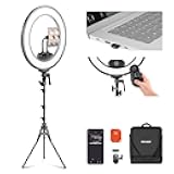 18 Inch Edge Lit Ring Light with Tripod Stand Phone Holder Compatible with iPhone for Video Recording Selfie Makeup Studio Streaming, 45W 2900-7000K APP 2.4G Control Ringlight Lighting, RL45B