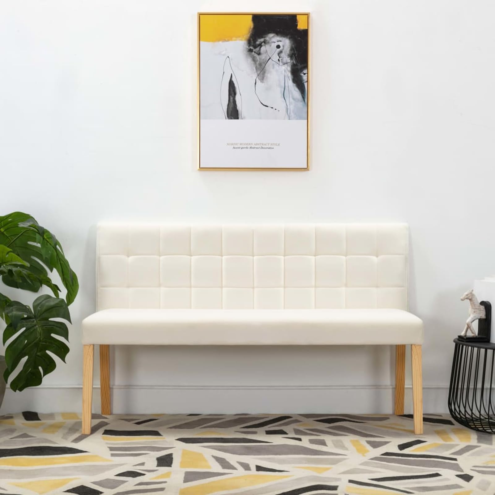 Homgoday Banquette rembourrée en velours crème avec dossier linéaire - Assemblage facile