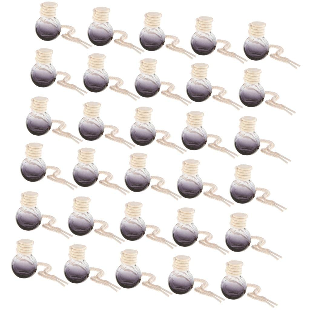 30 szt. 10 ml butelka perfum wisiorek samochód wiszący dekoracja domu, szklany samochodowy dyfuzor perfum zestaw do olejków eterycznych o stylowym okrągłym wzornictwie, idealny do samochodu, biura i
