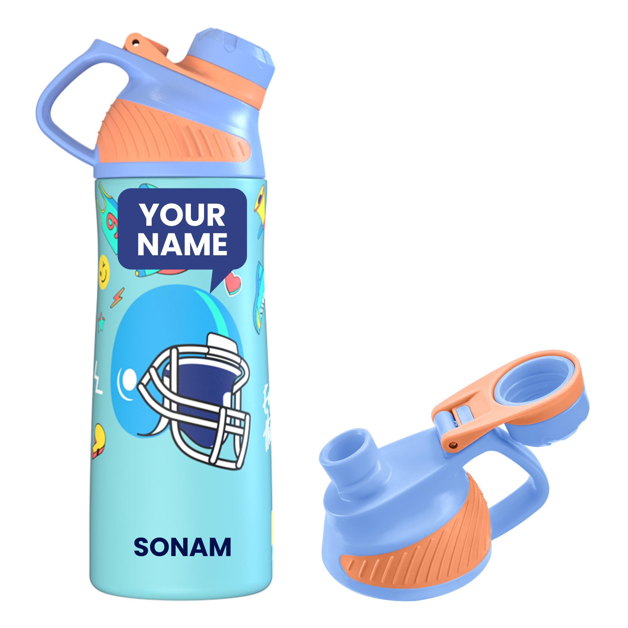 Rabitat ZYLO Personalized 550ml Kids Water Bottle for School | 2-Year Brand Warranty | Magnetic Flip Cap, Leakproof | Triple Insulated Stainless Steel Thermosteel Flask | 24 Hrs Hot & Cold | Mad Eye