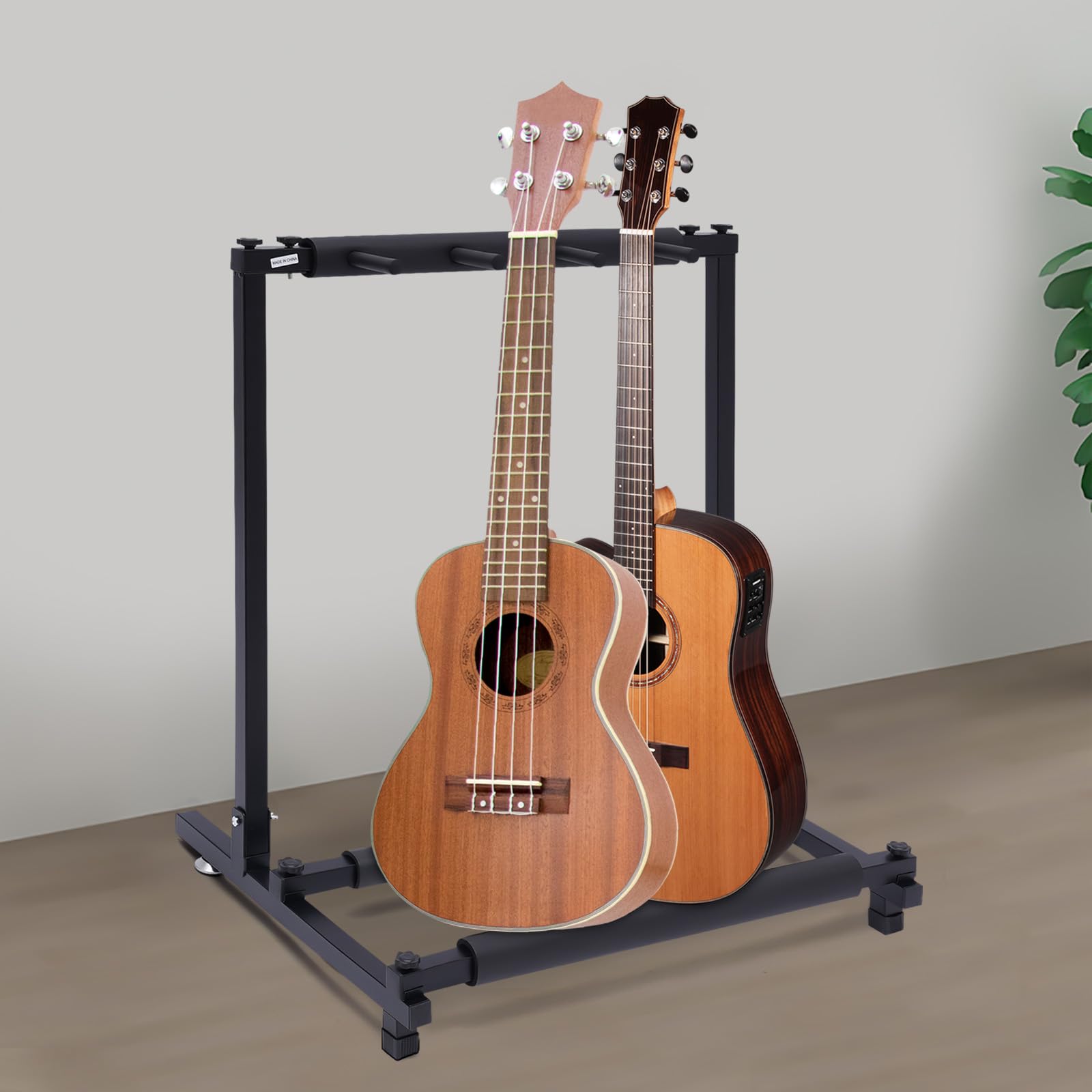 3-składany stojak na gitarę ze stali – przenośny regał na gitarę z wyściółką z pianki EVA i regulowanymi nóżkami, do gitar elektrycznych i akustycznych (czarny)