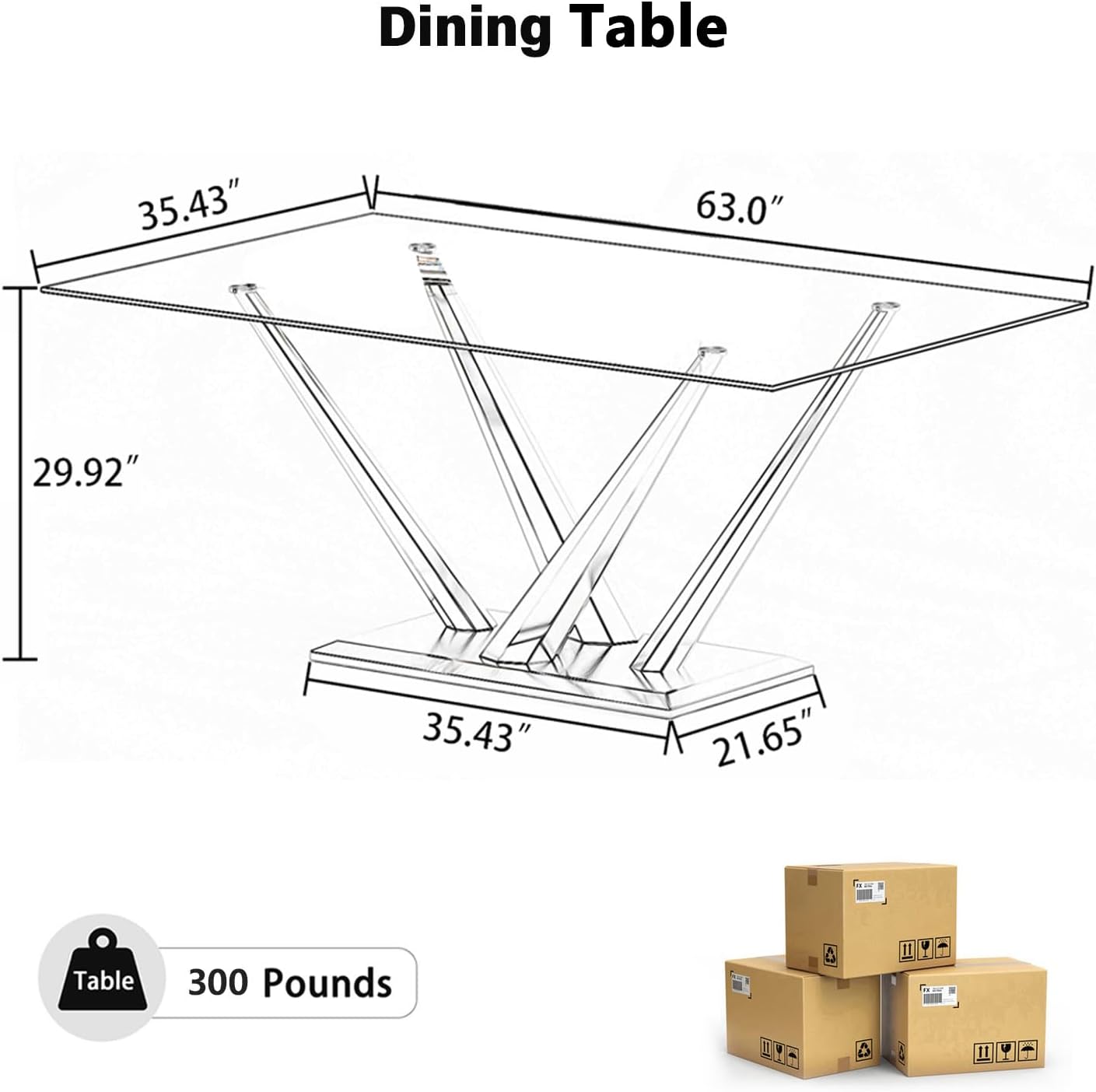 63'' Rectangular Glass Dining Table for 4-6, Luxury Kitchen Table with Tempered Glass and Aesthetic Silver Stainless Steel Base, Modern Dinner Table for Home, Apartment