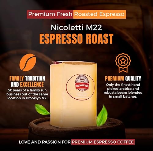 Miniatura 5 de Nicoletti Coffee Espresso (100% Arabica M22 asado) Granos enteros orgánicos de 2 libras