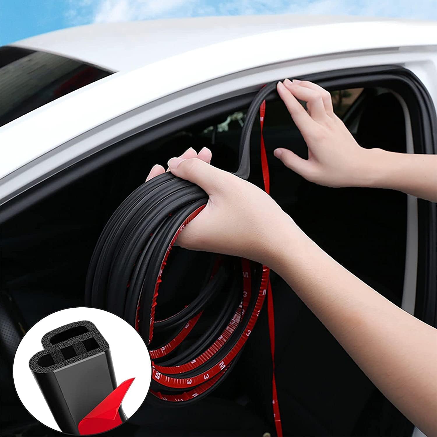 SYOSI Car Door Seal Strip, Car Door Rubber Seal Strip, 52.49Ft Car Weather Stripping Double Layer L Shape Self Adhesive Auto Door Universal Soundproofing Weatherstrip for Car Door (16M/52.49Ft)