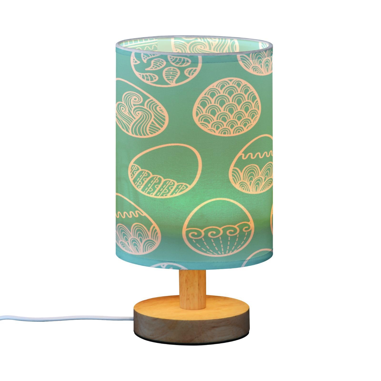 SDMKA Easter Pattern Blue Bedside Table Lamp for Bedroom, Minimalist Nightstand Lamp with Round Fabric Shade for Living Room, Office, No Bulb Required