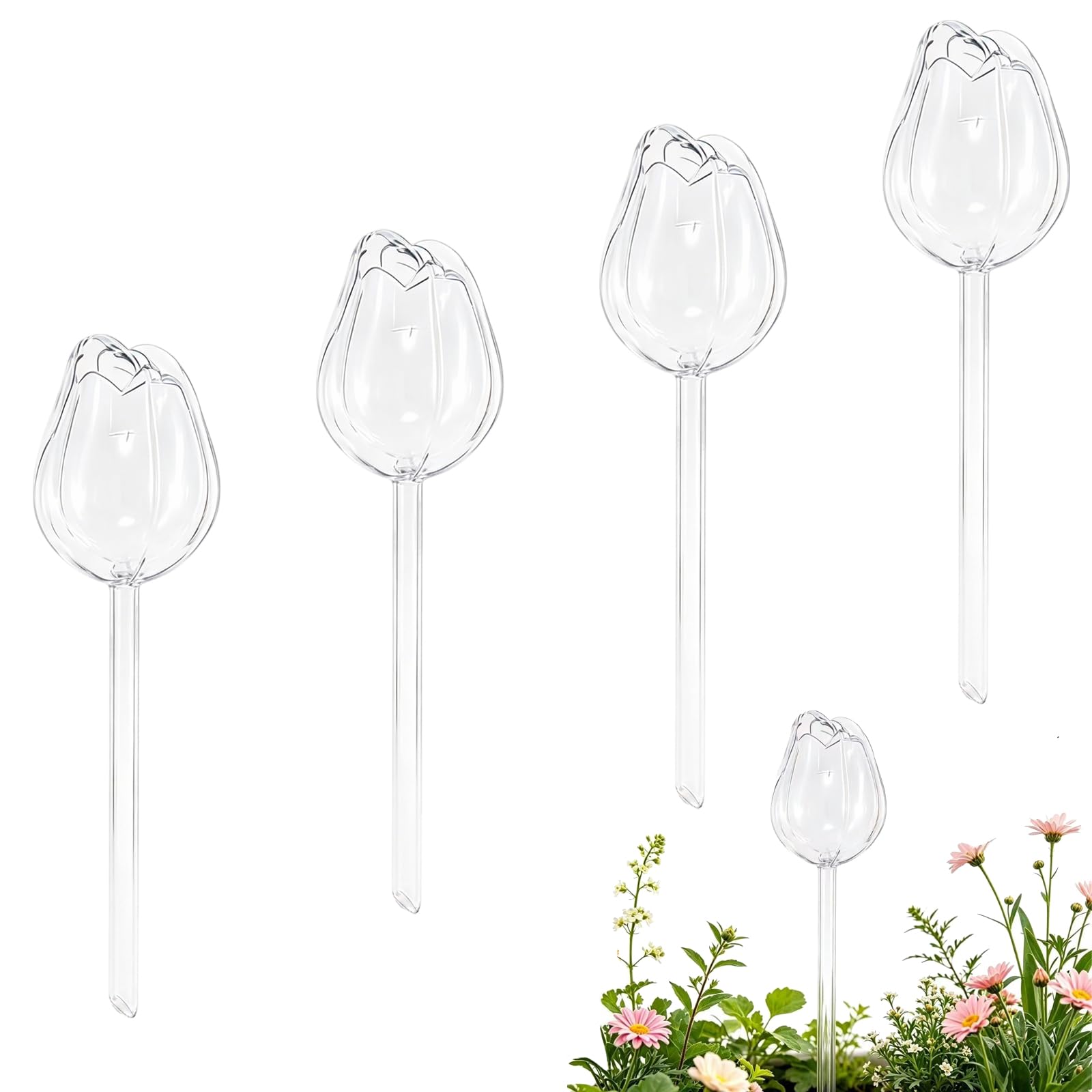 LYSPBAO 4 Pack Tulip Shaped Plant Watering Globes, Plant Self Watering Devices,Large Capacity Automatic Waterer Bulbs for Indoor Outdoor Plants, Home & Dormitory Use
