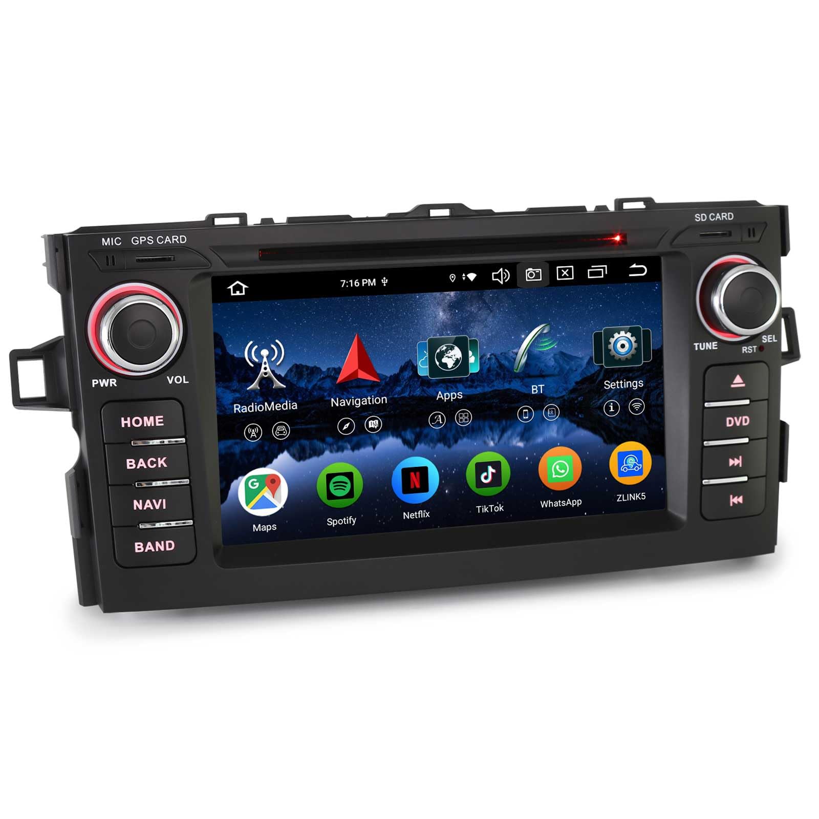 Erisin Android 16 Radio Coche CarPlay para Toyota Auris Bluetooth Pantalla | 8-núcleos 4GB+64GB 7 Pulgadas Estéreo Coche GPS Navegador con Android Auto Reproductor CD DVD WiFi 4G DAB+ RDS DSP TPMS DVR