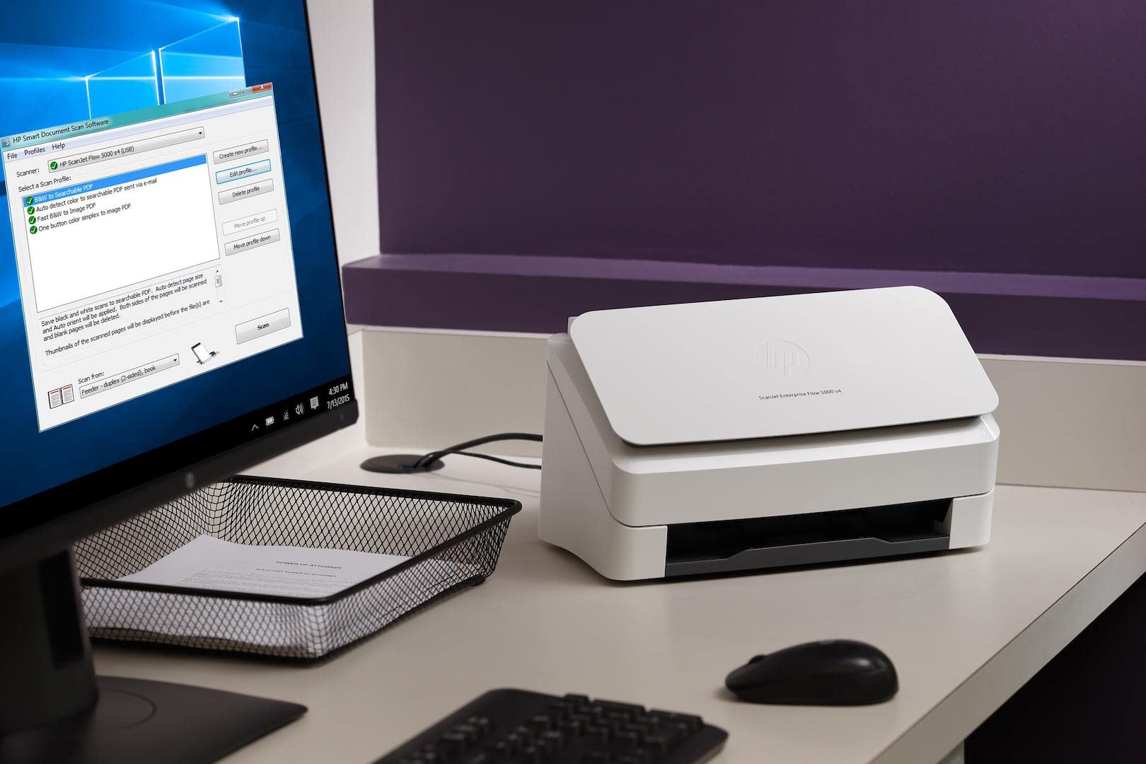 HP ScanJet Enterprise Flow 5000 s5 6FW09A, Scansione Fronte e Retro in Un Solo Passaggio, 65 ppm e 130 ipm, Scan, Compatto, Piccolo e Sottile, Bianco
