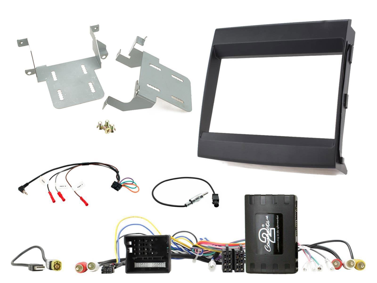 ACV Kit de instalación con adaptador de volante para radio de coche doble DIN en Porsche Cayenne (11-16), adaptador de información