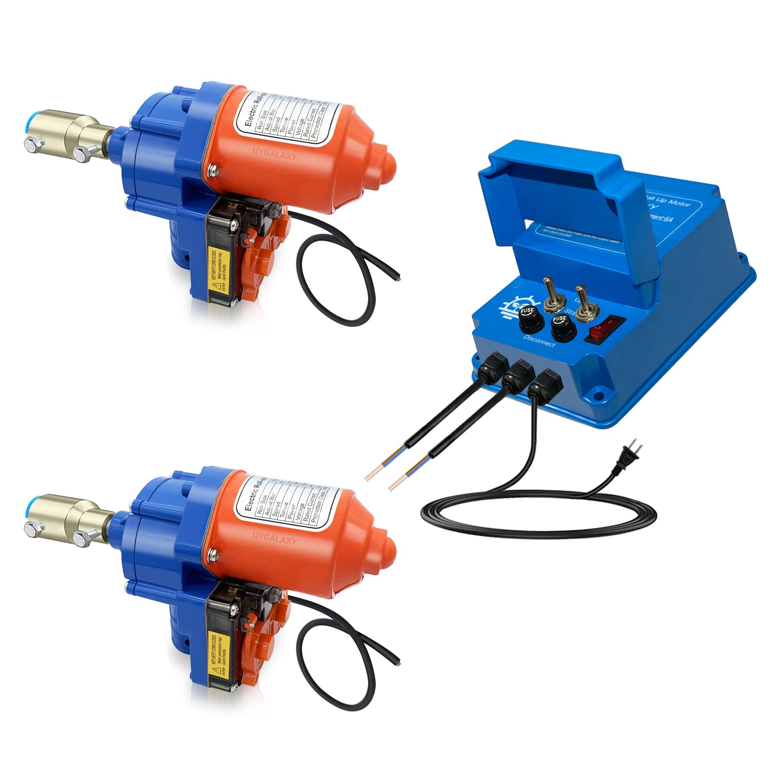 UYGALAXY Greenhouse Film Roll Up Motors with Limit Switch (2 Packs) + Transformer Controller Joint Box (AC110V to DC24V) for Top Greenhouse Ventilation,Automatic Venting