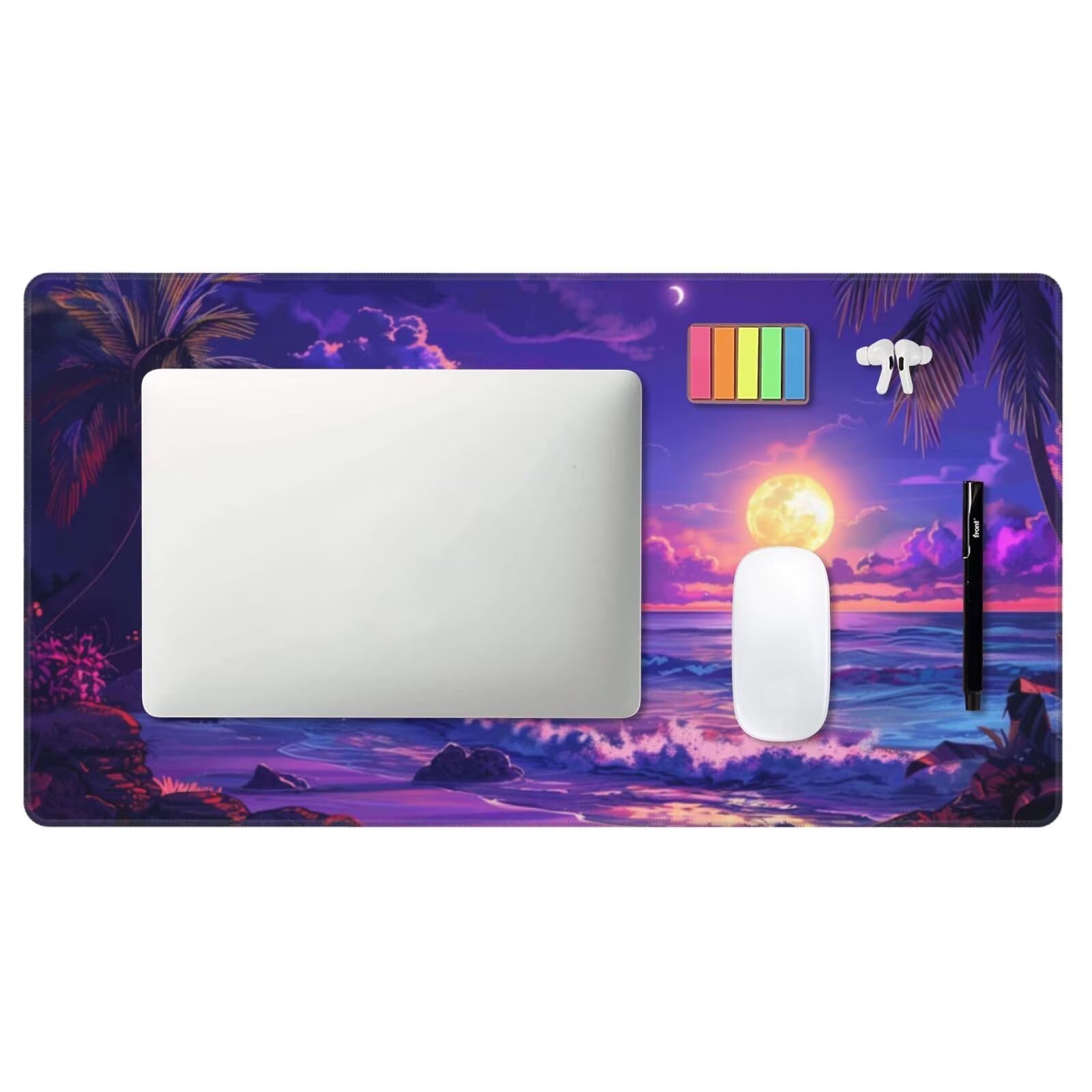 Alfombrilla de Ratón Gaming Grande XXL 1600x800x4mm con Bordes Cosidos, Tela de Micro Tejido, Base de Goma Antideslizante y Mouse Pad, para Teclado Jugadores Escritorio, PC, Oficina Mar Morado Y6345