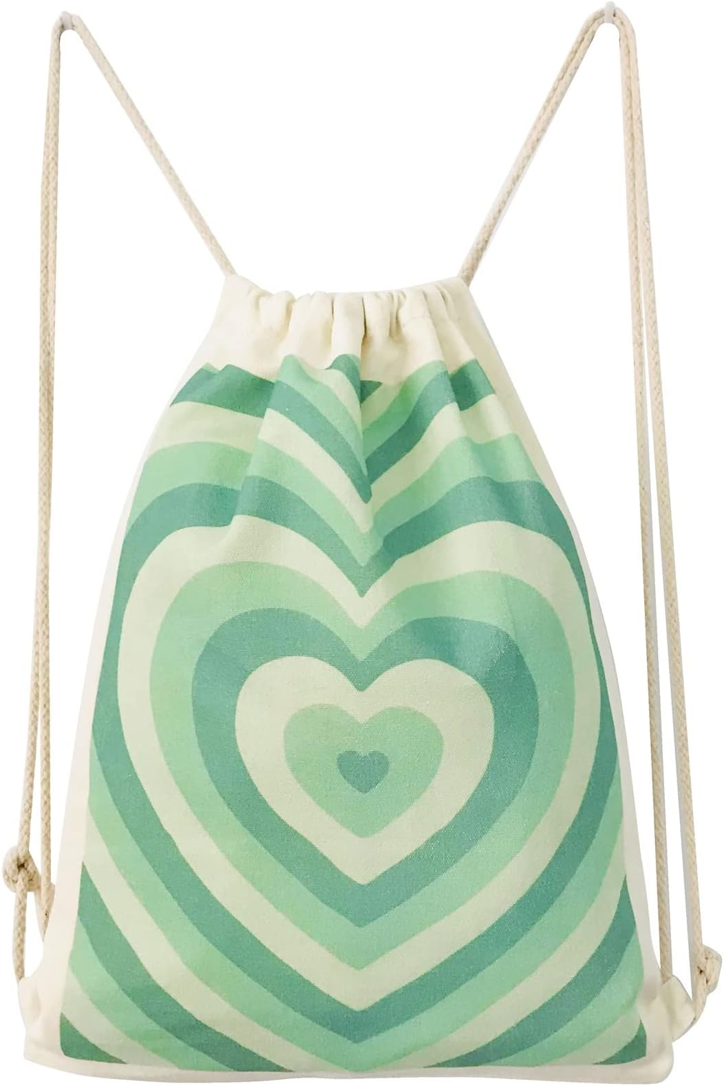 Heart Drawstring Backpack - Cotton Canvas Gym Backpack for Women - Aesthetic Heart Design - Sport Sack Bag - Beach Travel Sackpack