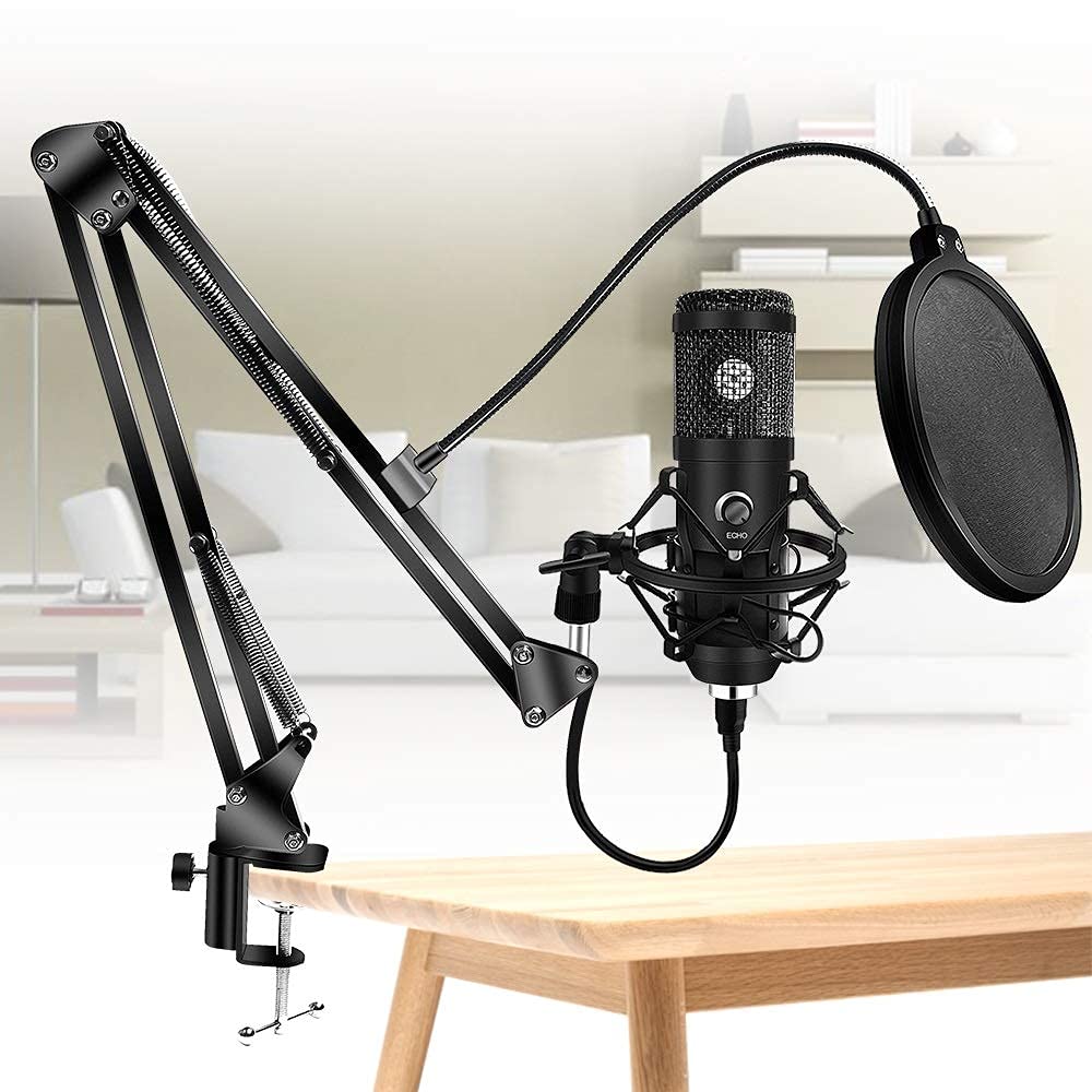 Microfono a condensatore per Computer USB E20 con Kit Studio con Luce ad Anello e Supporto per Braccio per Registrazione Video di Gioco