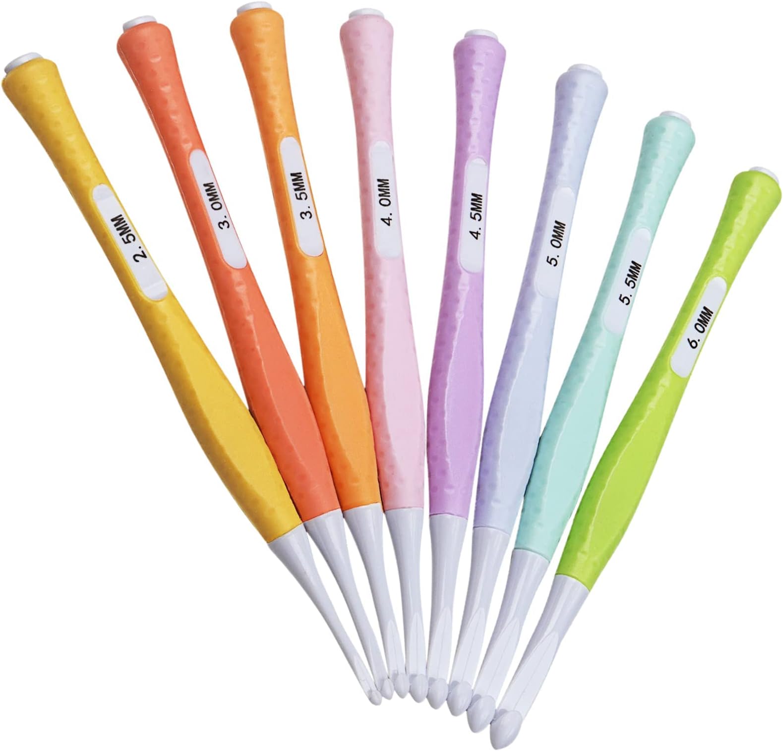 8PCS Ergonomic Crochet Hooks Set with Soft Grip, 2.5-6.0mm Colorful Plastic Needles for Beginners and Arthritic Hands, Comfortable Craft Knitting Tools