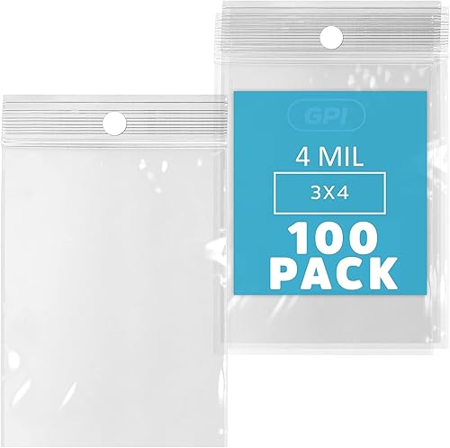 GPI - Bolsas de plástico transparente con cremallera de 3" x 4", 100 unidades, bolsas de polietileno resistentes de servicio pesado de 4 mil de