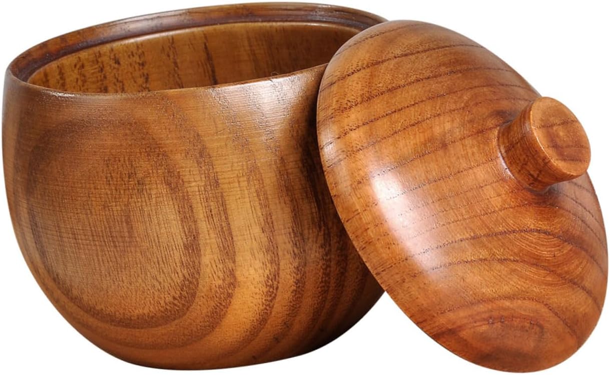 Mikinona Wooden Condiment Pot with Lid Hole, Brown Kitchen Seasoning Box