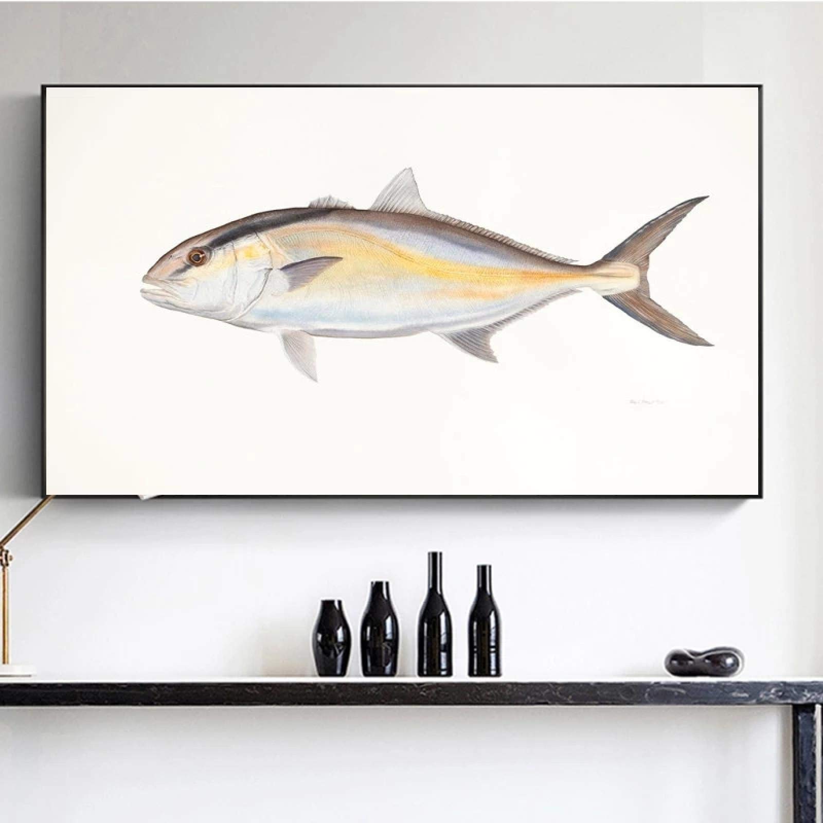 Peinture poisson affiche vintage déco maison sur toile grand format salon 50x75cm