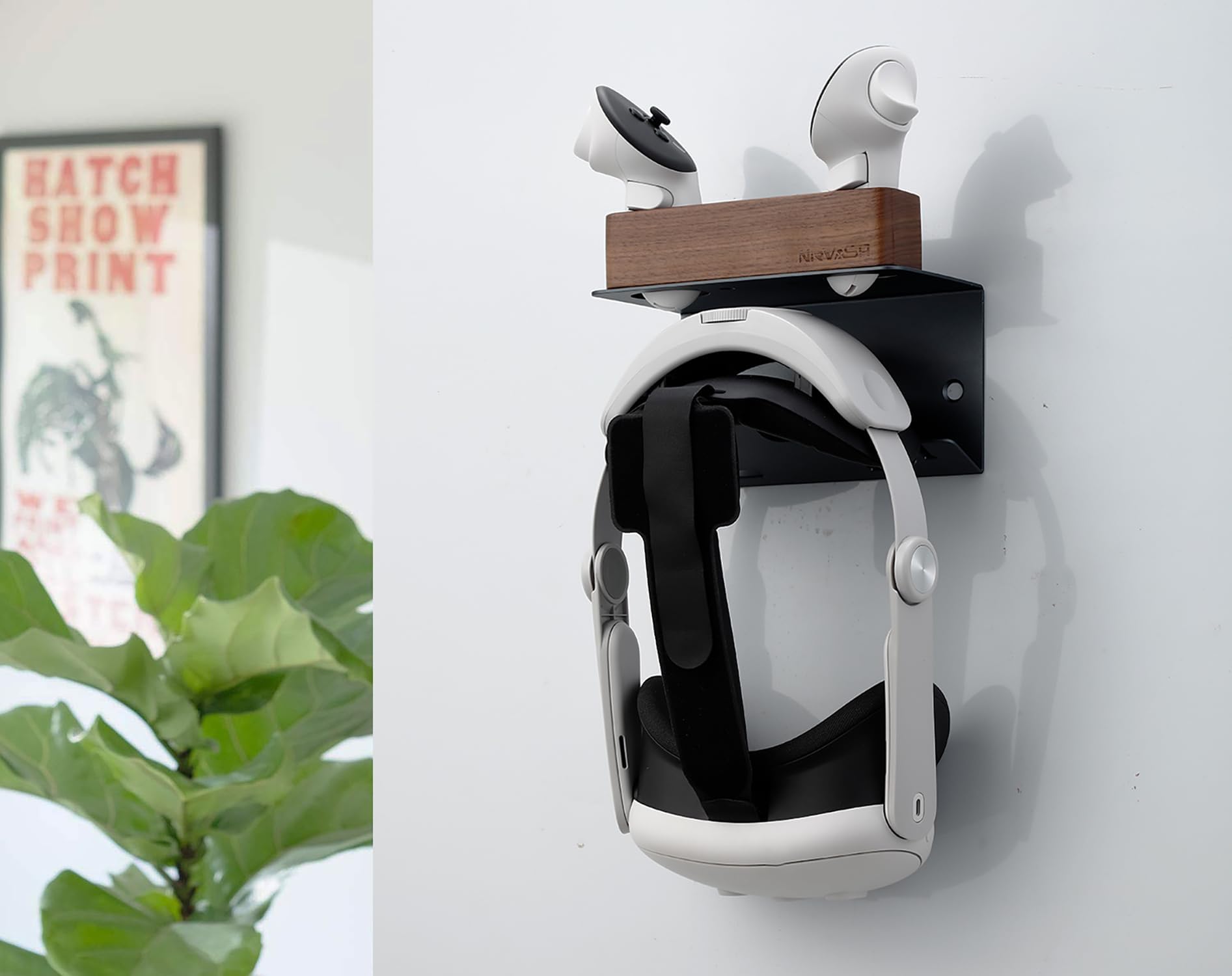 Soporte para auriculares VR de aluminio y nogal de alta calidad - Organizador elegante con gestión de cables para Meta/Oculus Quest 2/Quest/Rift/Rift S/Valve Index/HTC Vive/HP Reverb