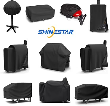 SHINESTAR 3737 Grill Cover for Outdoor Grill, Fits Char-Griller 2137 Outlaw, Competition Pro, Kingsford Barrel Charcoal Grill 30, 600D Heavy Duty Waterproof Smoker Cover with Special Zipper Design