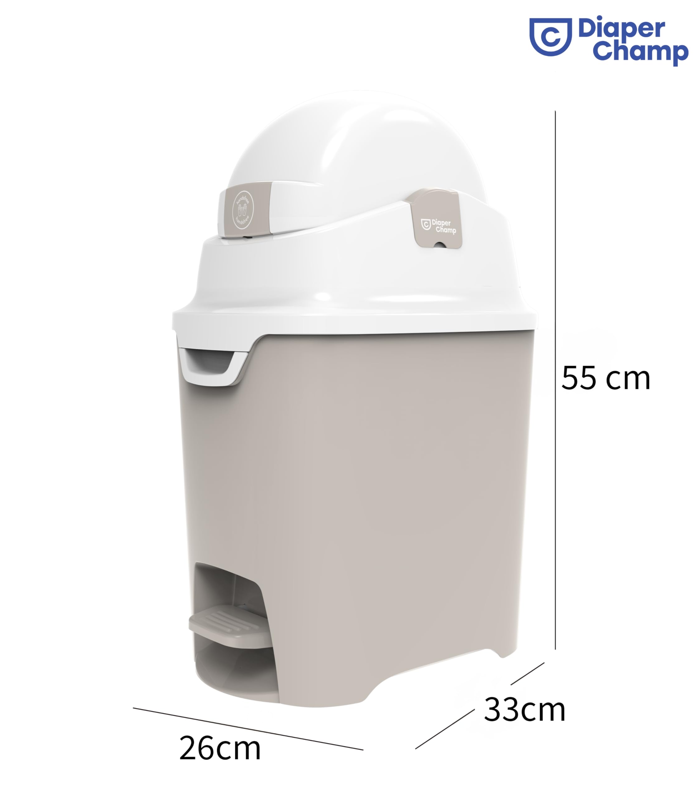 DIAPER CHAMP – Contenitore igienico per pannoloni e prodotti per incontinenza/stomia – senza odori – mani libere – beige