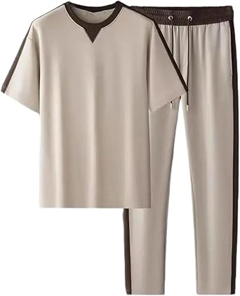 Dcvmvmn Mens Summer Tracksuit Set Thin Short Sleeve T-Shirt With Straight Pants 2 Piece Lightweight Sportswear Outfits