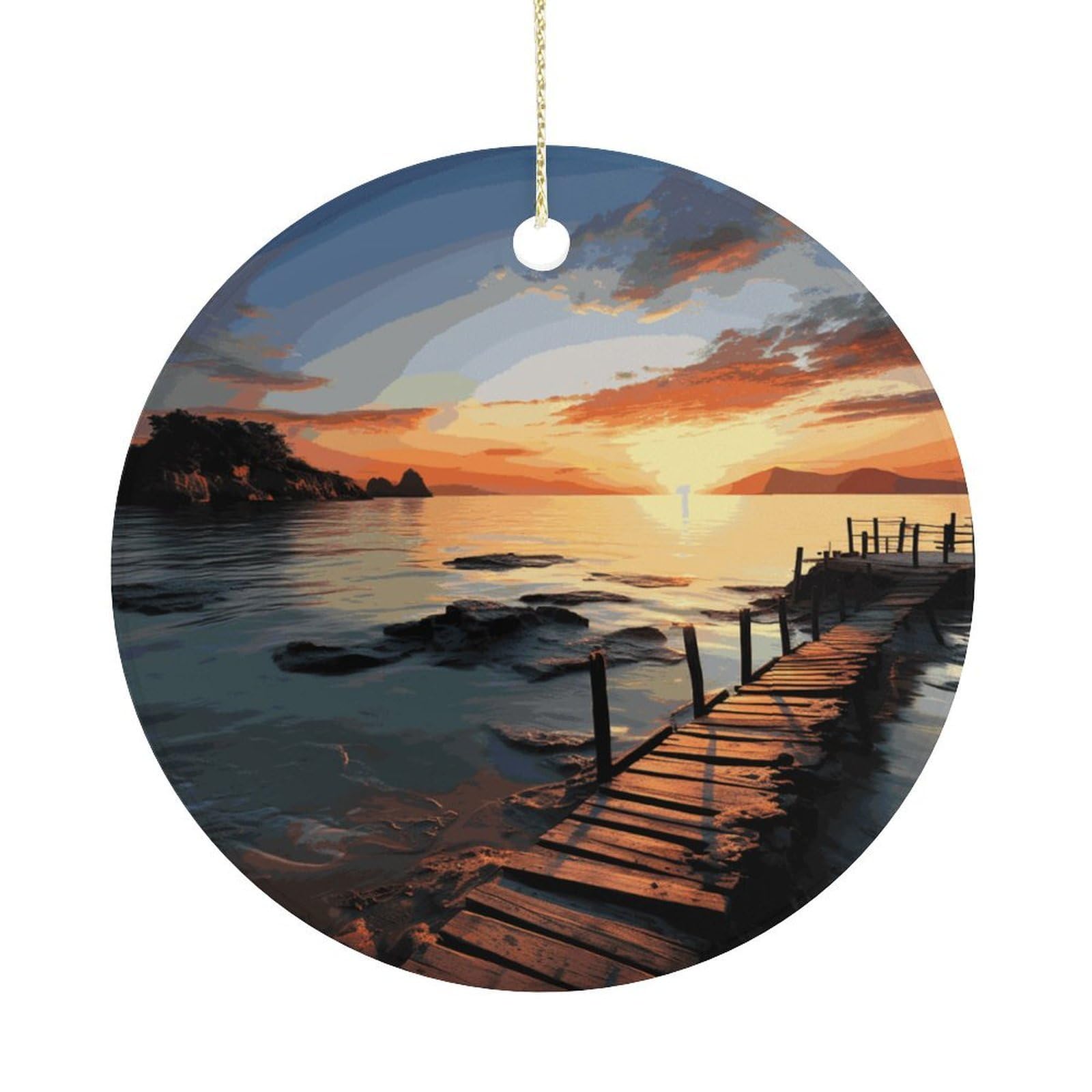 Adfgyerh Women's Style Seascape Sunset Ocean Beach Hanging Ceramic Ornaments, Christmas Tree Decorations, Funny Home Decor Gifts For Sisters & Work Best Friends