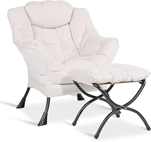 MEETWARM Silla perezosa moderna de tela de terciopelo, silla de descanso contemporánea, silla tapizada individual con un bolsillo lateral,