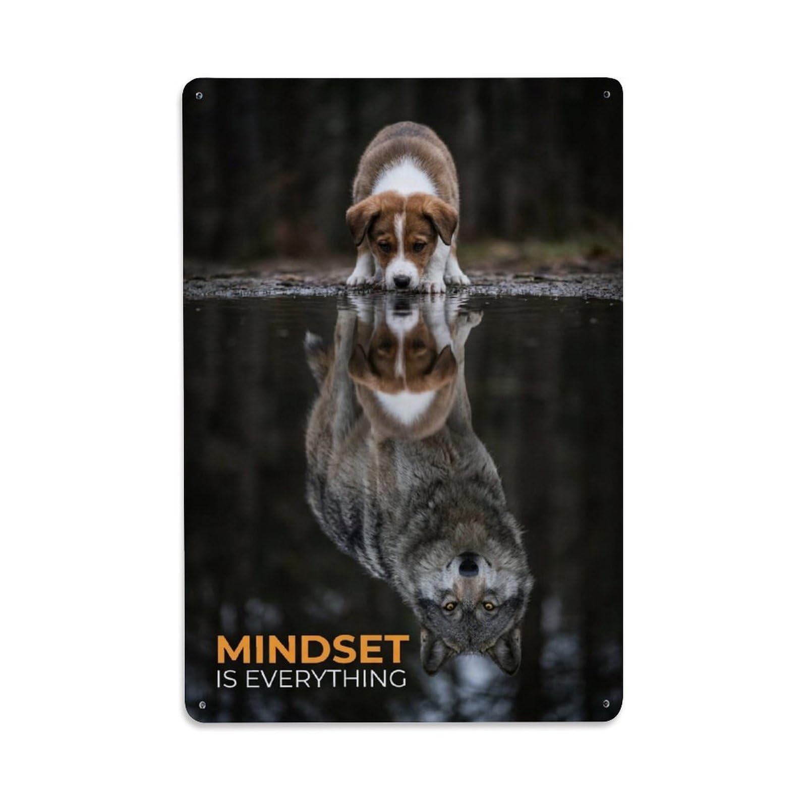Olhnbad Style Wolf Mindset Is Everything Motivational Quote Metal Tin Sign