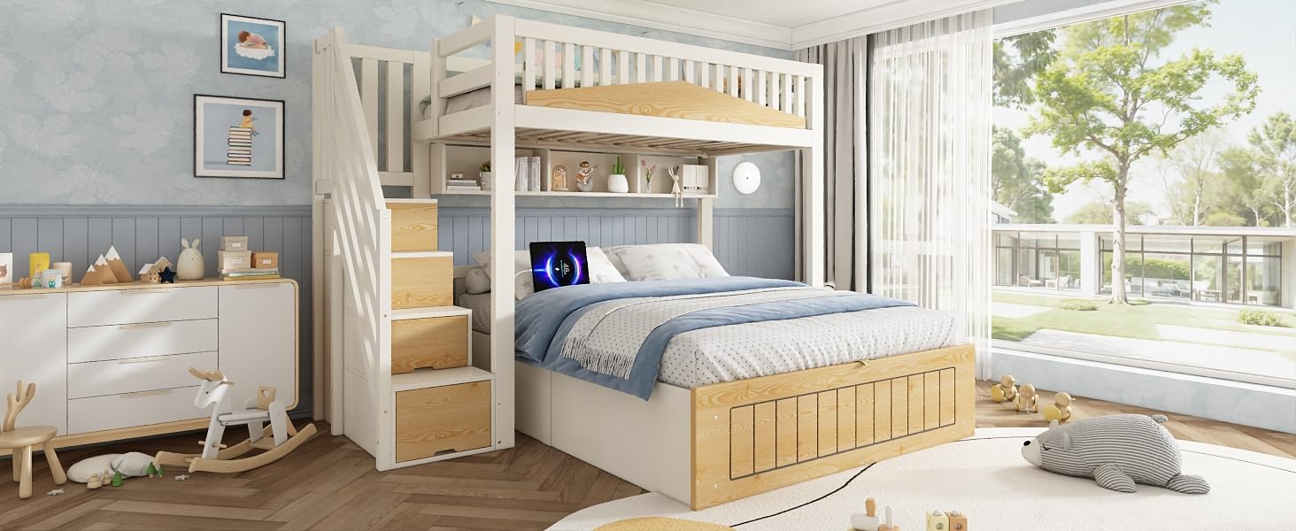Fasba Litera con Almacenamiento Inferior y Puertos de Carga, Ideal para familias con Espacio Limitado Modelo FCLYD-AB60475456789A