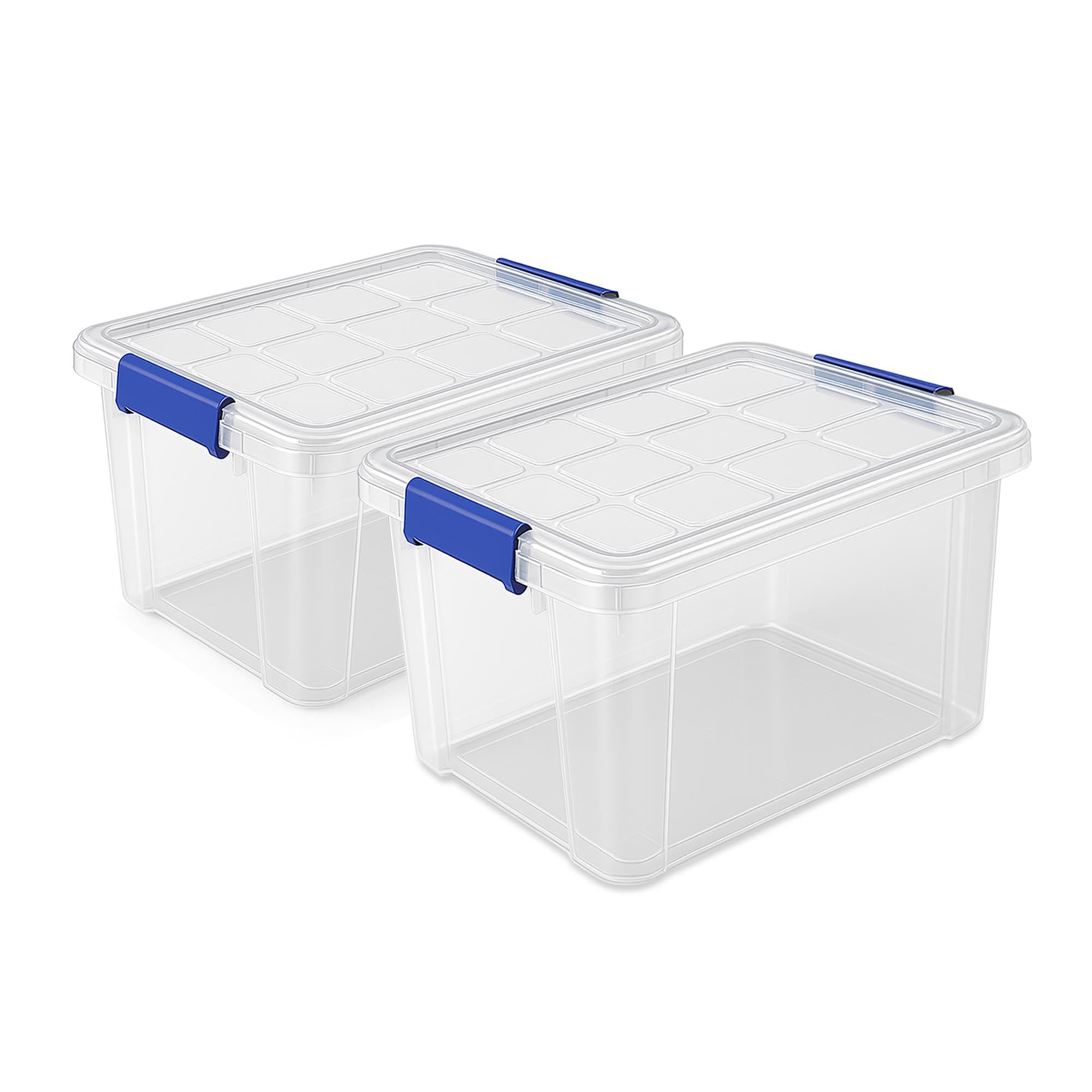 TIENDA EURASIA – Cajas Almacenaje Plastico | Pack de 2 | Plástico PP | Transparente | Con Tapa | Cierres Herméticos Laterales a Presión Color Azul | Medidas 40x30x21 cm y 42x36x25 cm (16 Litros)