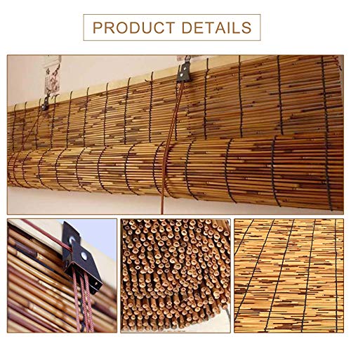 Suwooy Indoor Bamboo Blinds,Reed Curtain,Vertical Sun Shade,Hand-Woven Bamboo Roll Up Blind,Breathable,Roman Straw Curtain,Window Coverings,Customizable,110X112Cm/43X44In #TOP1