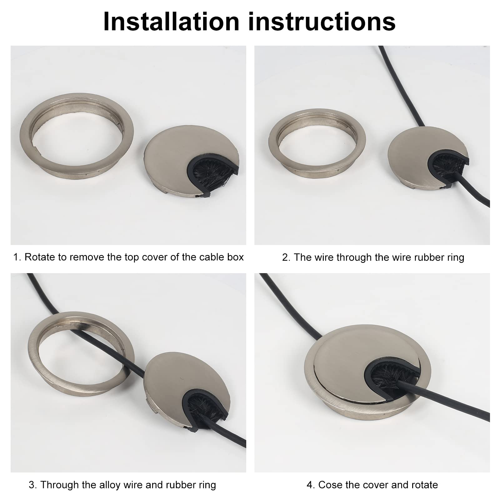 2 Passacavo Con Spazzola Per Scrivania - Organizzatore Cavi Metallico Per Ufficio E Casa - Foto 8