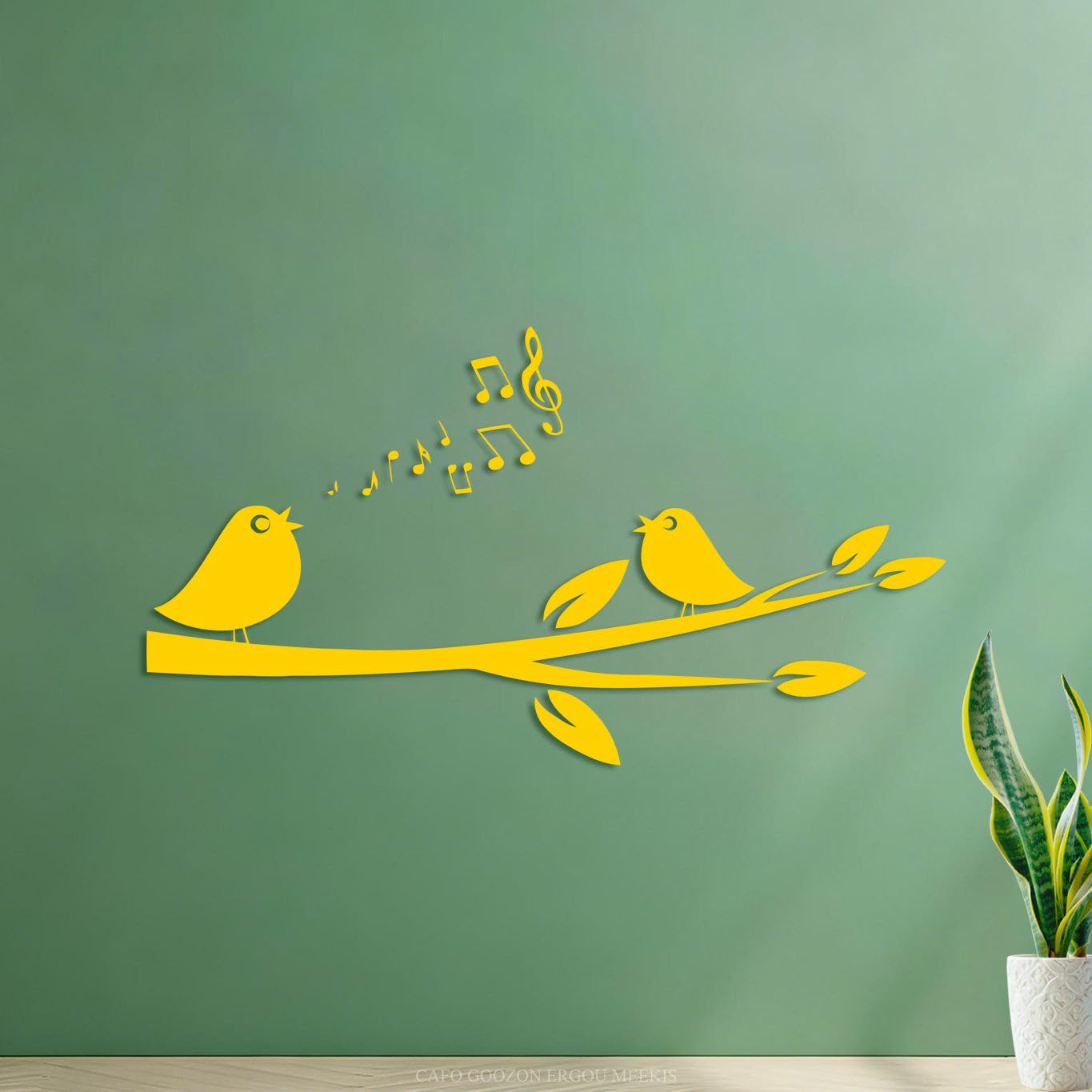 Mural and Wall Vinyl Decal Singing Bird Branch Tree Romantic 54.6x99.5cm Art Decoration Yellow