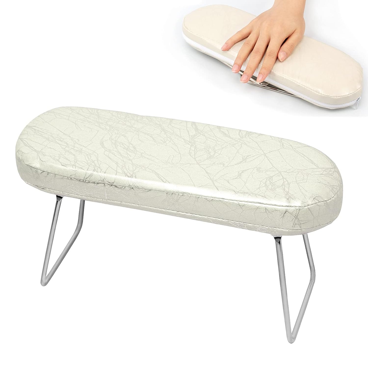 Vcedas Nail Arm Rest Cushion Table Desk Station Microfiber Leather Manicure Hand Pillow for Nails (White)