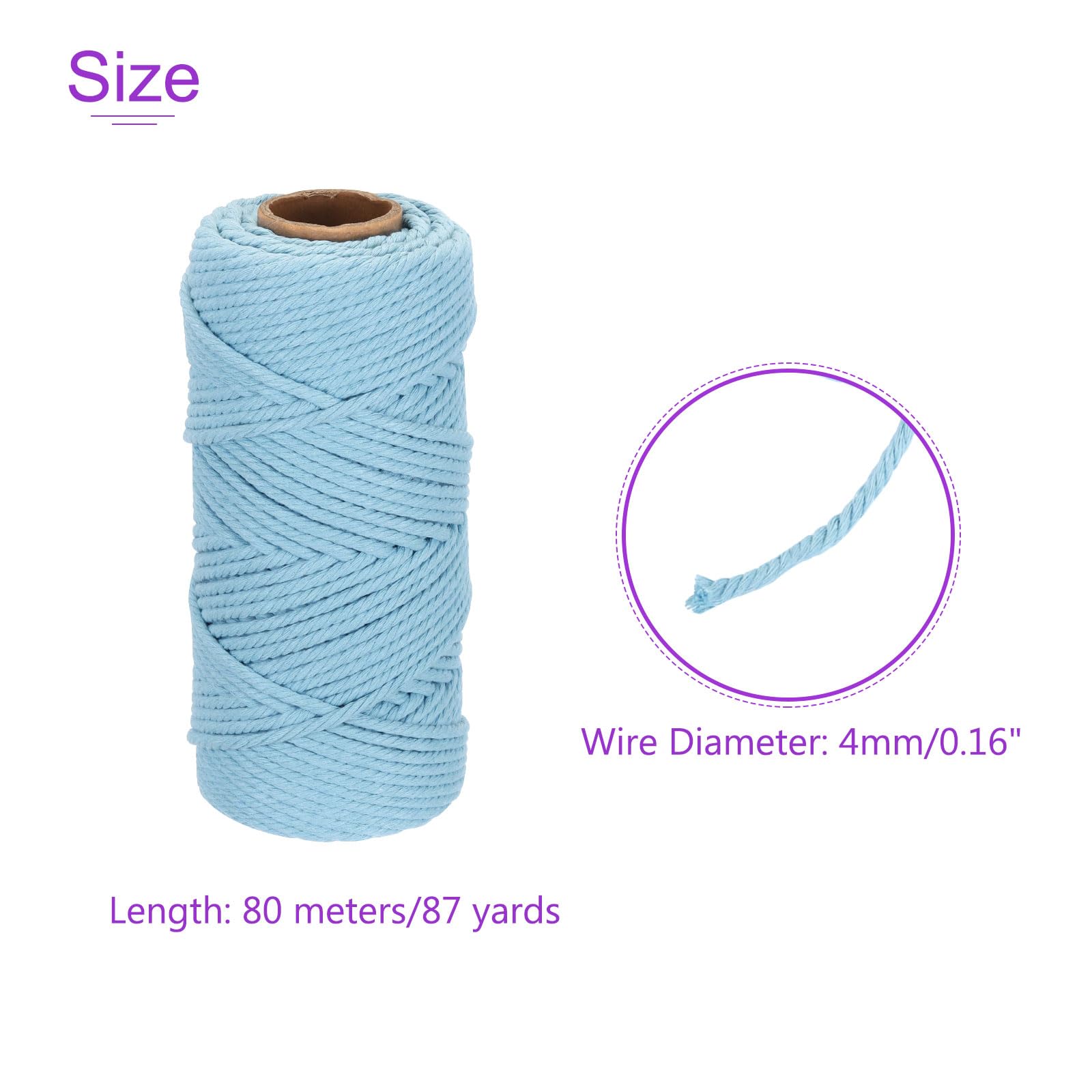 DMiotech 4mm x 80M (87 Yard) Elegant Blue Natural Cotton Macrame Rope - Image 4