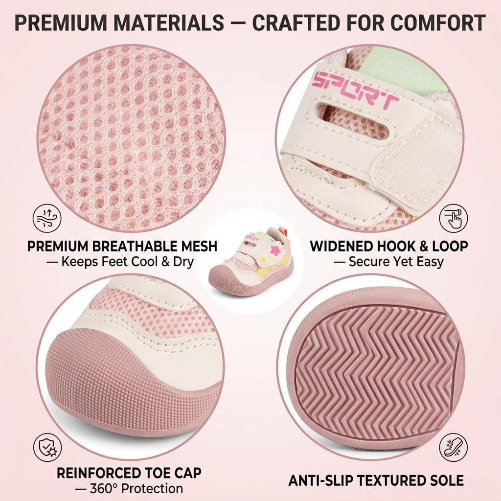 Baby First-Walking Shoes 1-4 Years Kid Shoes Trainers Toddler Infant Boys Girls Soft Sole Non Slip Cotton Canvas Mesh Breathable Lightweight TPR Material Slip-on Sneakers Outdoor
