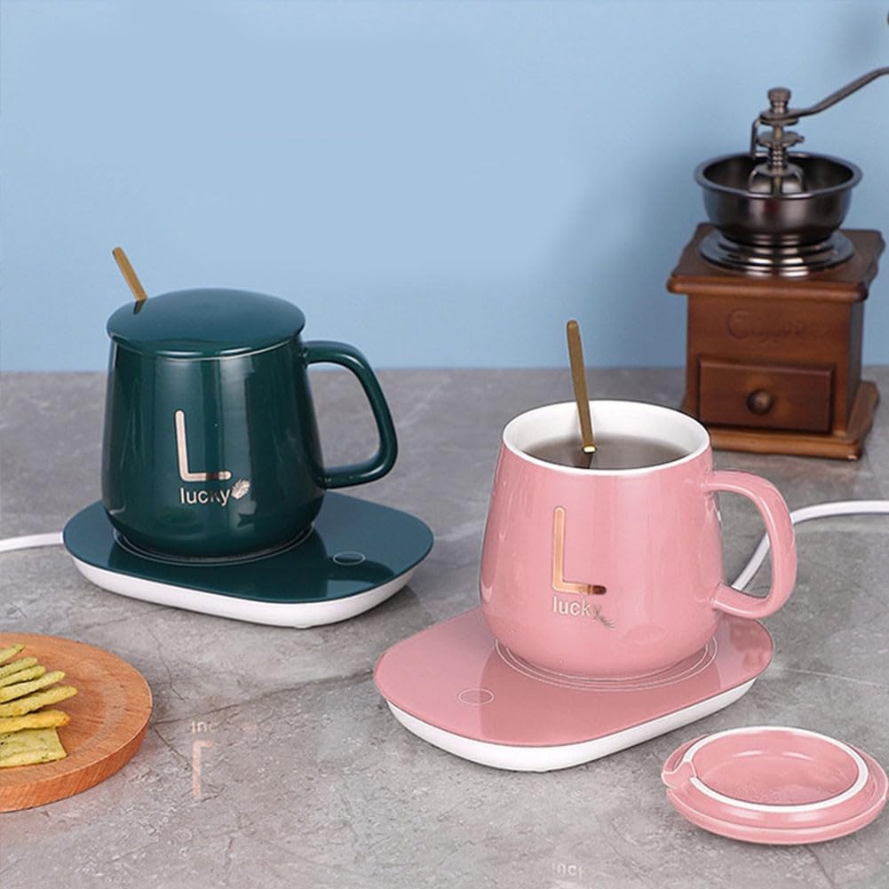 Besttoolifes Riscaldatore USB scalda-tazze con sensore di gravità termostatico a 55 °C, per tazza da caffè e tè, sottobicchiere bianco (verde)