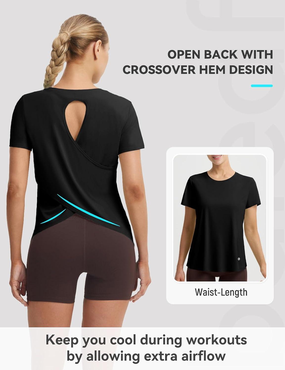 baleaf Women's Short Sleeve Athletic Shirts Open Back Workout Tops Quick Dry Loose Fit Gym Running Yoga T-Shirts UPF 50+ - Image 6