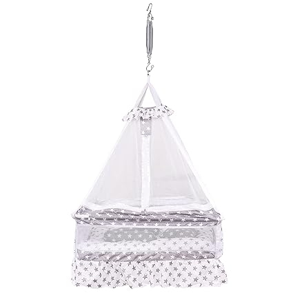 132 Baby's Hanging Swing Cradle with Bedding Set, Mosquito Net and Spring | 0-18 Months (Grey)